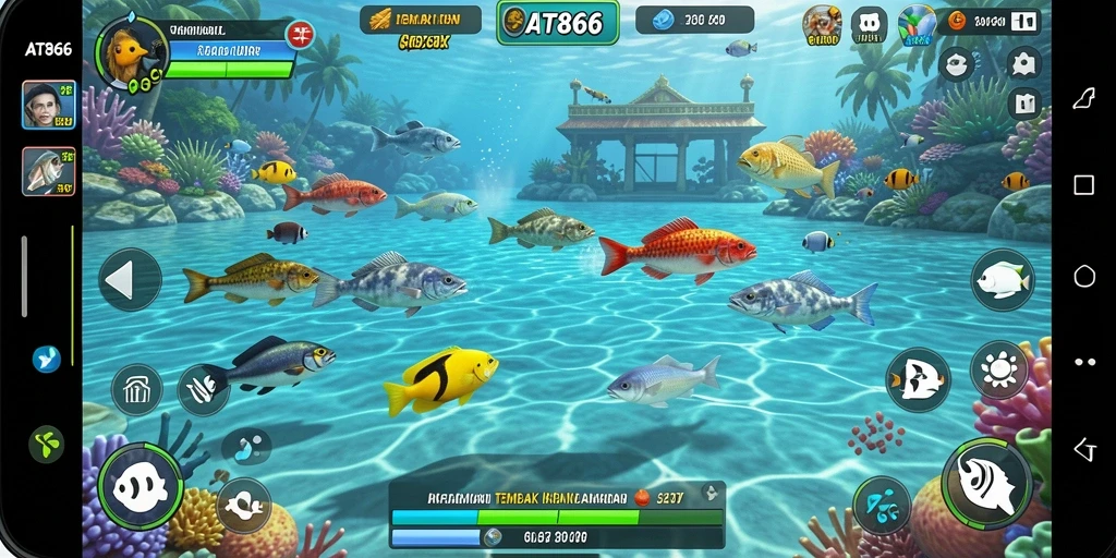 Gameplay seru AT866 yang penuh dengan aksi menembak ikan.