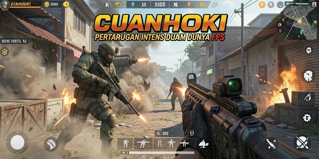 Screenshot gameplay CUANHOKI yang menampilkan aksi tembak-menembak seru.