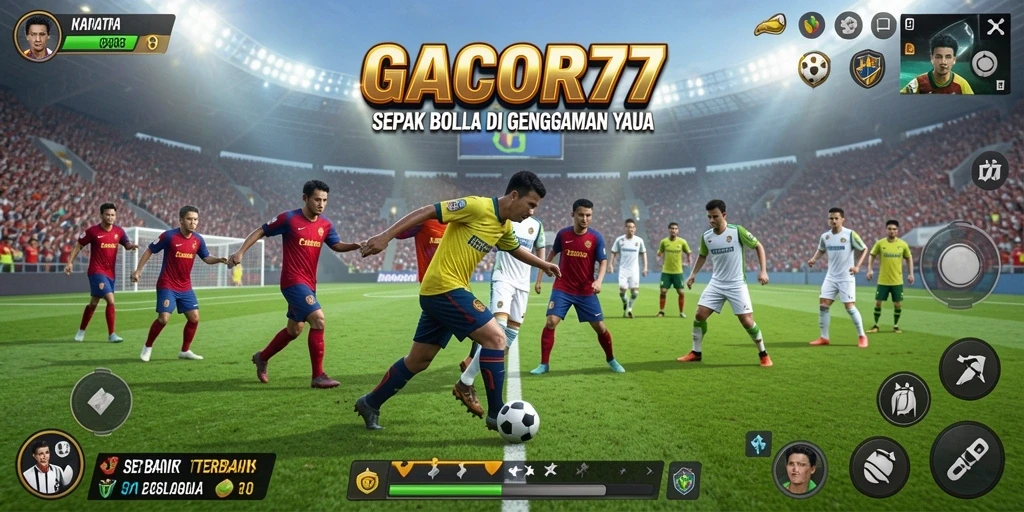 Screenshot gameplay GACOR77 yang mendebarkan di lapangan sepak bola.