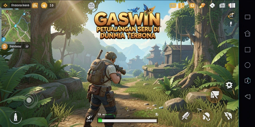 Tangkapan layar menunjukkan dunia terbuka GASWIN yang luas dan interaktif.