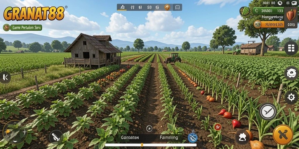Tampilan menarik dari gameplay GRANAT88 saat berkebun dan merawat tanaman.
