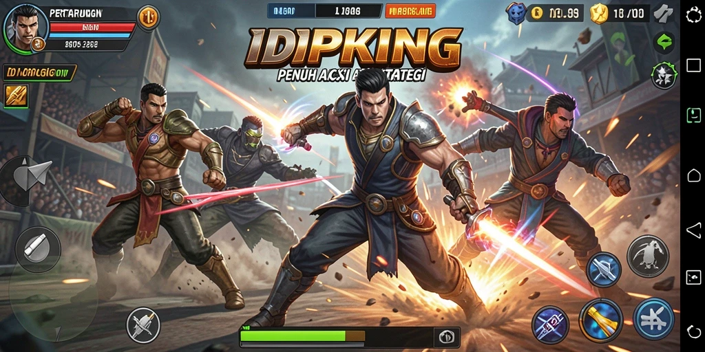 Screenshot menunjukkan karakter bertarung dengan efek visual yang memukau.