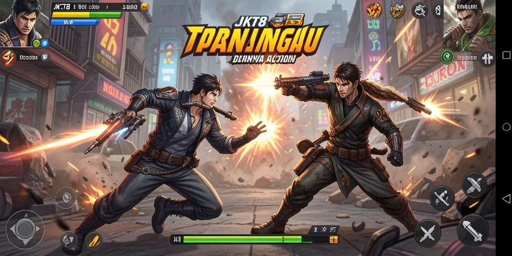 Tampilan gameplay seru di JKT8 dengan pertarungan spektakuler.
