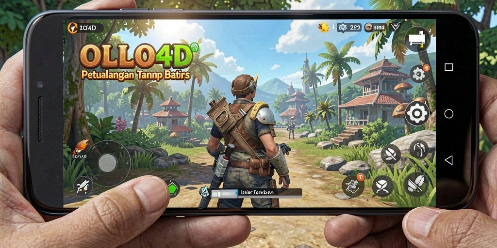 Screenshot menunjukkan pemain menjelajahi dunia luas di OLLO4D.