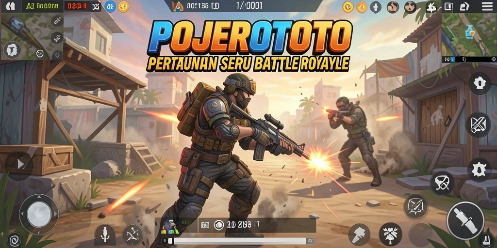 Tangkapan layar gameplay POJEROTOTO menampilkan aksi mendebarkan dalam pertempuran Battle Royale.