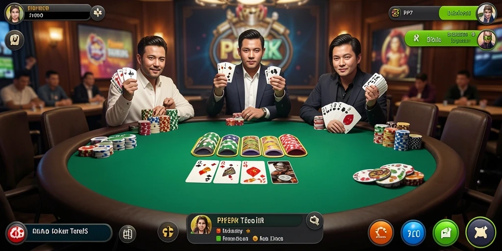 Screenshot PP7 menampilkan pemain poker yang antusias dalam permainan.
