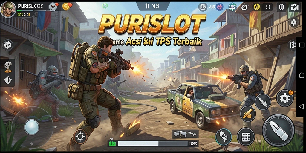 Tampilan gameplay seru dari PURISLOT dengan aksi TPS mendebarkan.