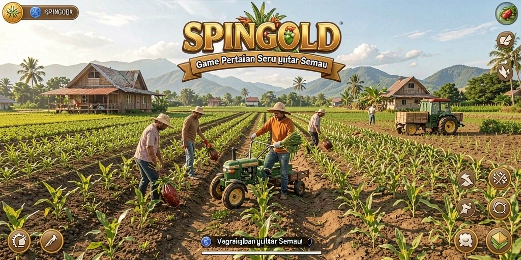 Tangkap layar utama SPINGOLD menampilkan gameplay bertani yang seru dan menarik.
